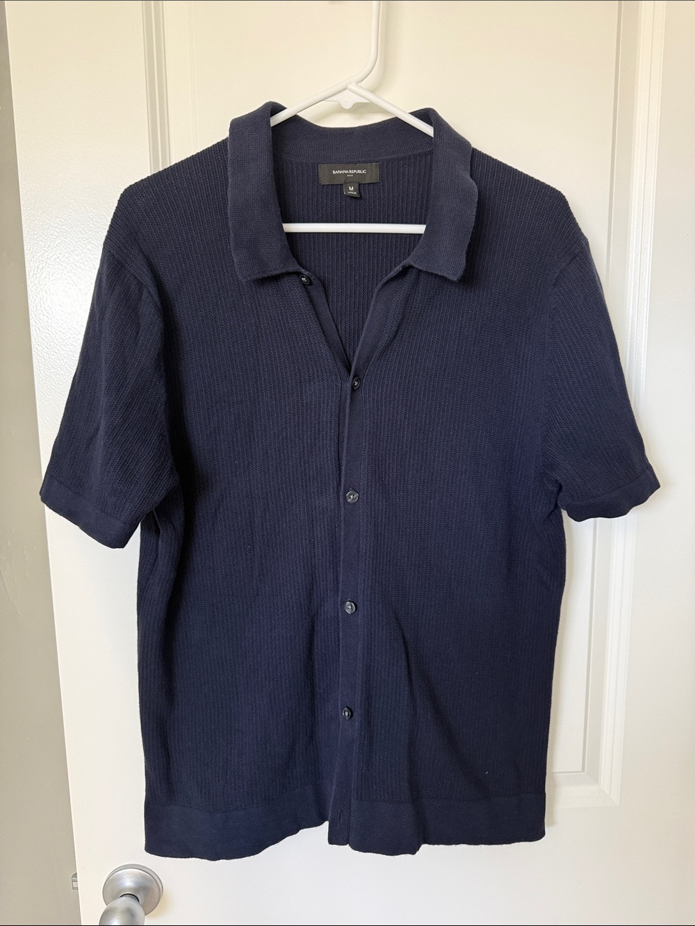 Banana Republic Navy Short Sleeve Button Knit Polo